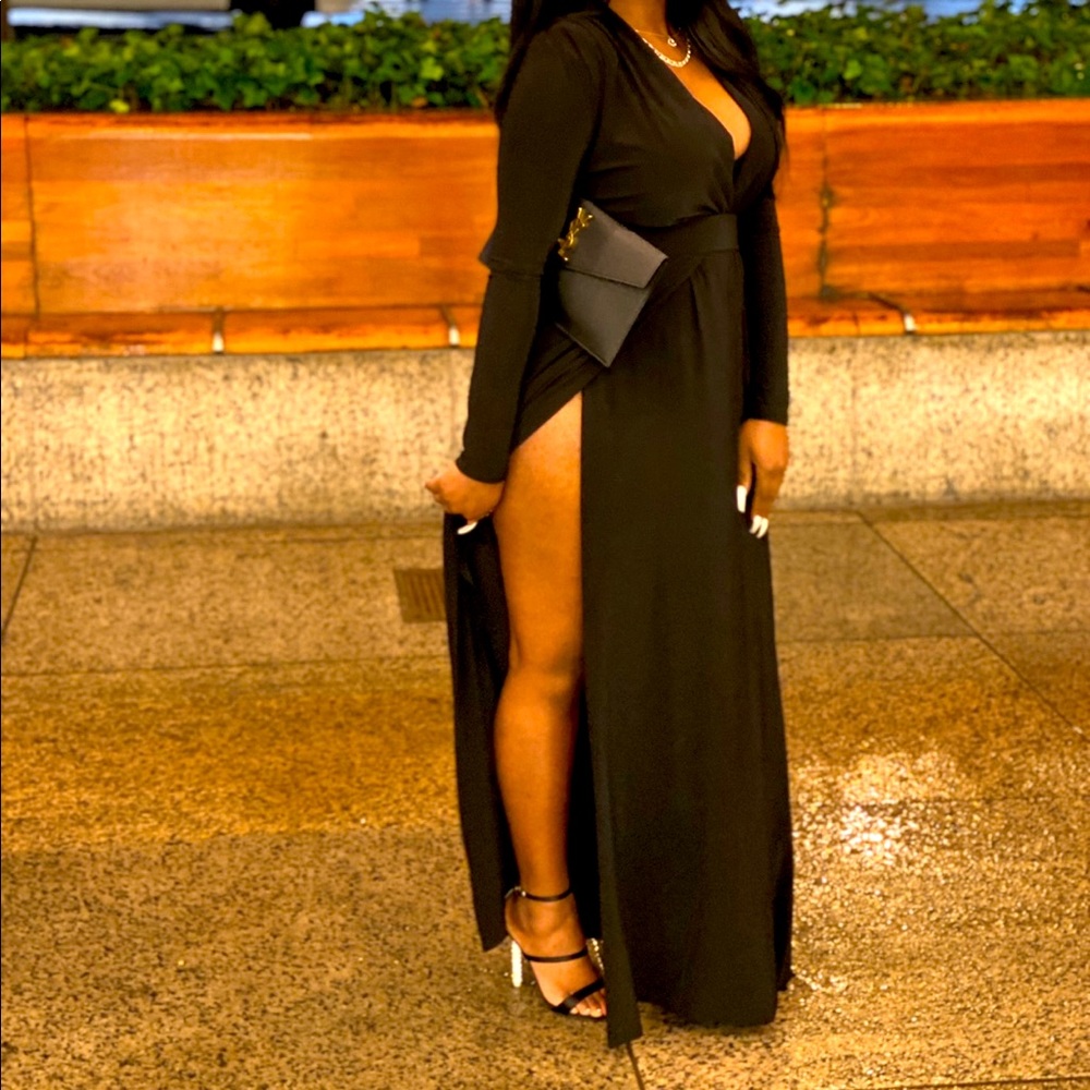 FN Black Long Double Slit Dress